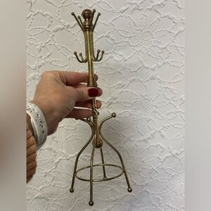 Vintage Metal Jewelry Stand Holder Miniature Coat Rack Stand 11.75” Brass Color